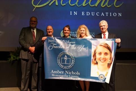 Group photo with 2023 Teacher of the Year Amber Nichols