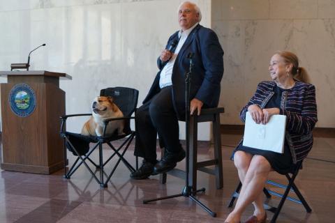 Baby Dog joined Gov. Jim Justice and First Lady Cathy Justice at the West Virginia Milken Educator Network Forum.