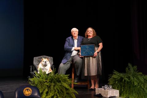 Pictured are Nicole McCulley, State Superintendent of Schools Michele L. Blatt, and Governor Jim Justice posing for a photo.