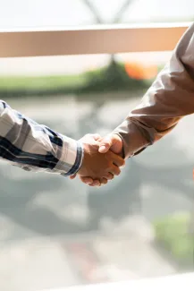 Two male hands embraced in a handshake.